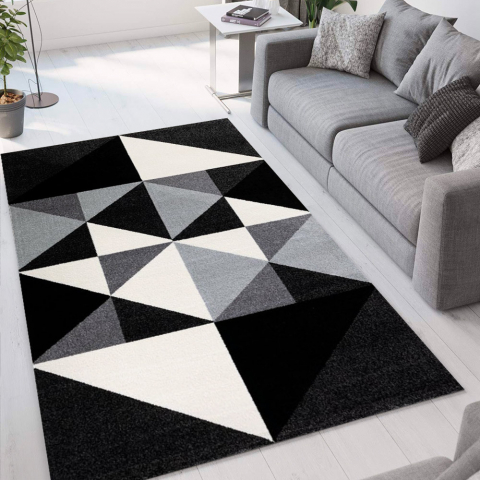 Tapis noir gris rectangulaire design géométrique moderne Milano GRI013