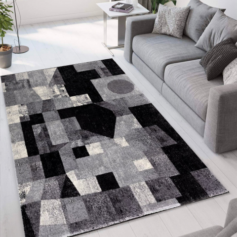 Tapis moderne rectangulaire design géométrique noir gris Milano GRI012 Promotion