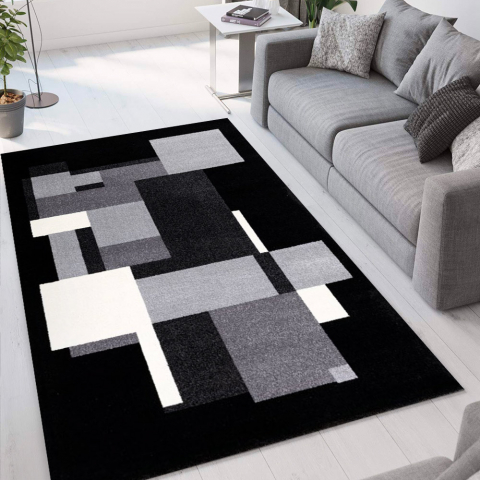 Tapis moderne rectangulaire design géométrique gris noir Milano GRI014 Promotion