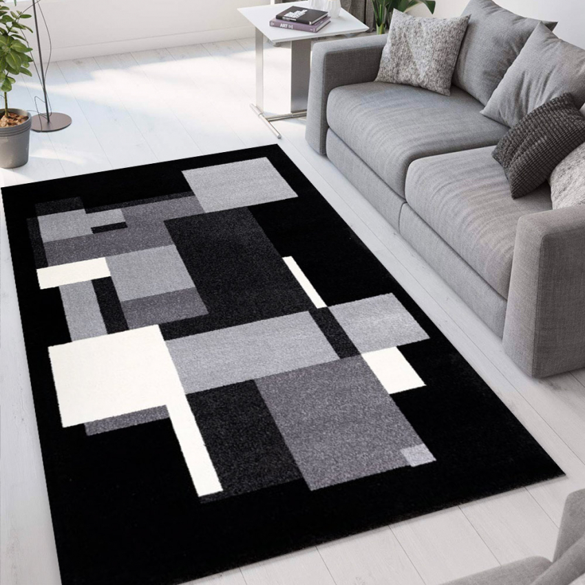 Wmd Tapis moderne rectangulaire design géométrique gris noir milano gri014