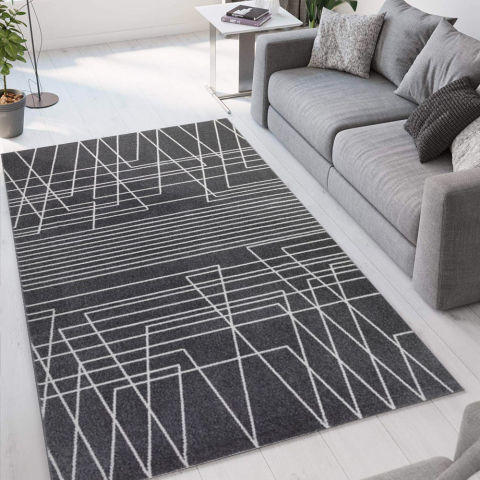 Tapis gris noir rectangulaire design géométrique moderne Milano GRI016