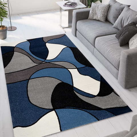 Tapis design moderne Milano motif géométrique pop art bleu blanc BLU015 Promotion