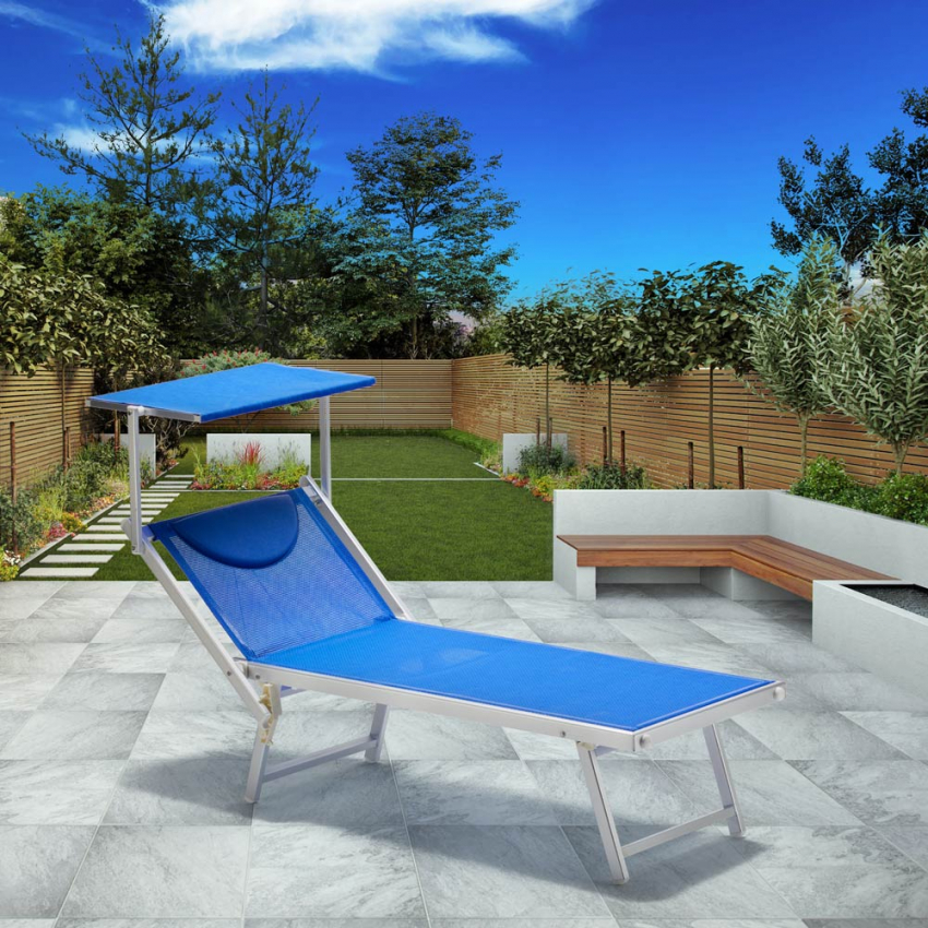 Bain de soleil pliant transat chaise longue piscine pare-soleil California  - Bleu
