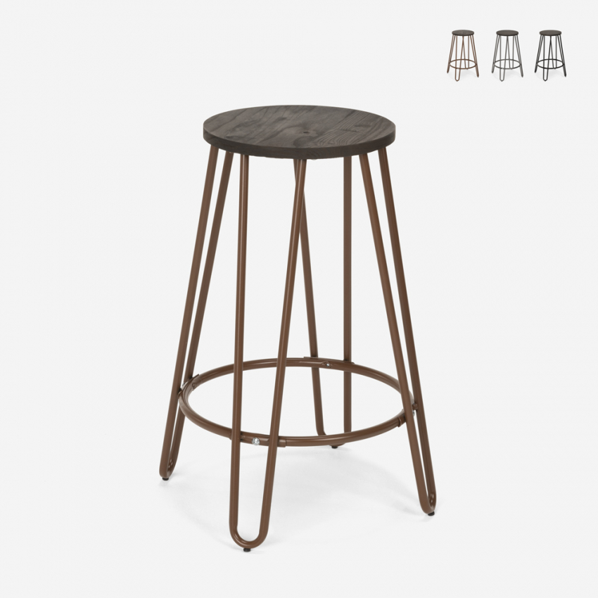 Tabouret haut de bars restaurants cuisines au design industriel en bois métal Carbon Top Offre