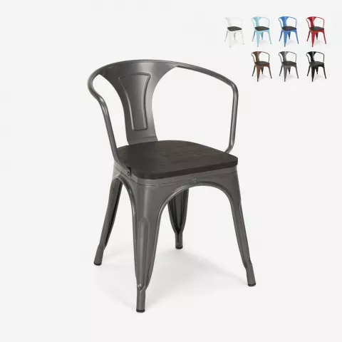 chaises design industriel en bois et métal de style cuisines de bar steel wood arm Promotion