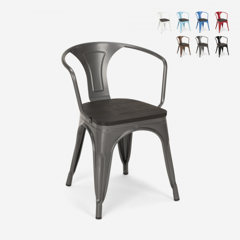 Chaises design industriel en bois et métal de style Tolix Cuisines de bar Steel Wood Arm