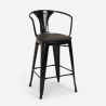 tabouret de bar en bois et métal avec dossier design industriel style steel wood back 
