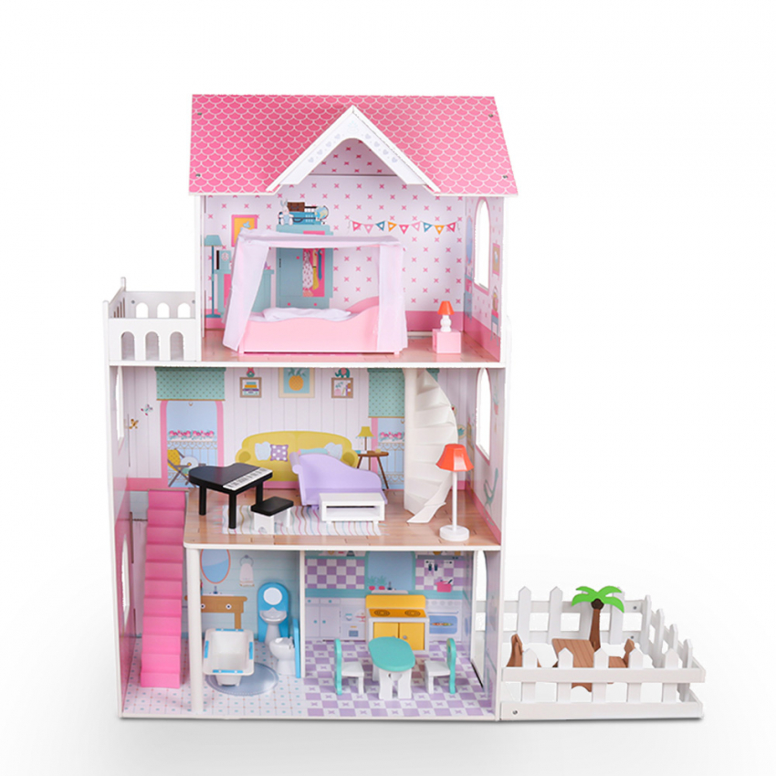 Maison de poupées en bois avec accessoires pour poupées de 7 à 12 cm,  adorable grande
