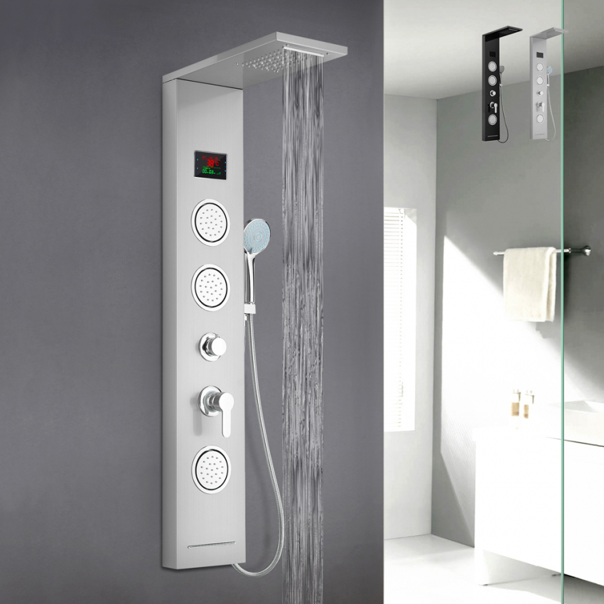 Panneau de colonne de douche en acier avec mélangeur de cascade d'hydromassage d'affichage à LED Abano Choix