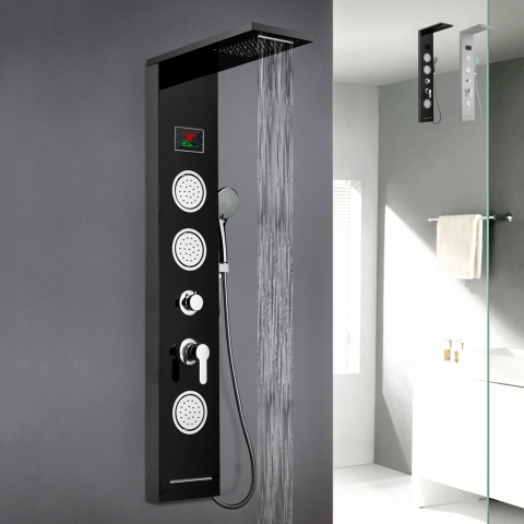 Panneau de colonne de douche en acier avec mélangeur de cascade d'hydromassage d'affichage à LED Abano