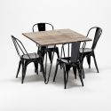 table carrée en bois + 4 chaises en métal au design Lix industriel bay ridge 