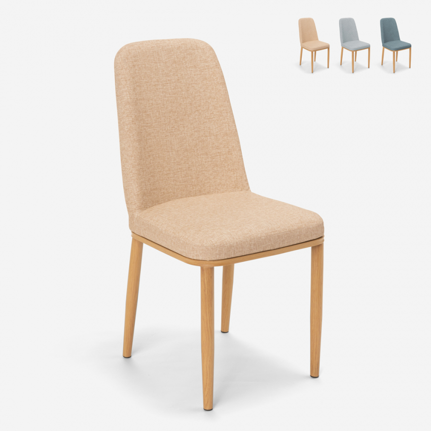 Chaise de cuisine bar restaurant en tissu et métal effet bois design Davos Light Vente