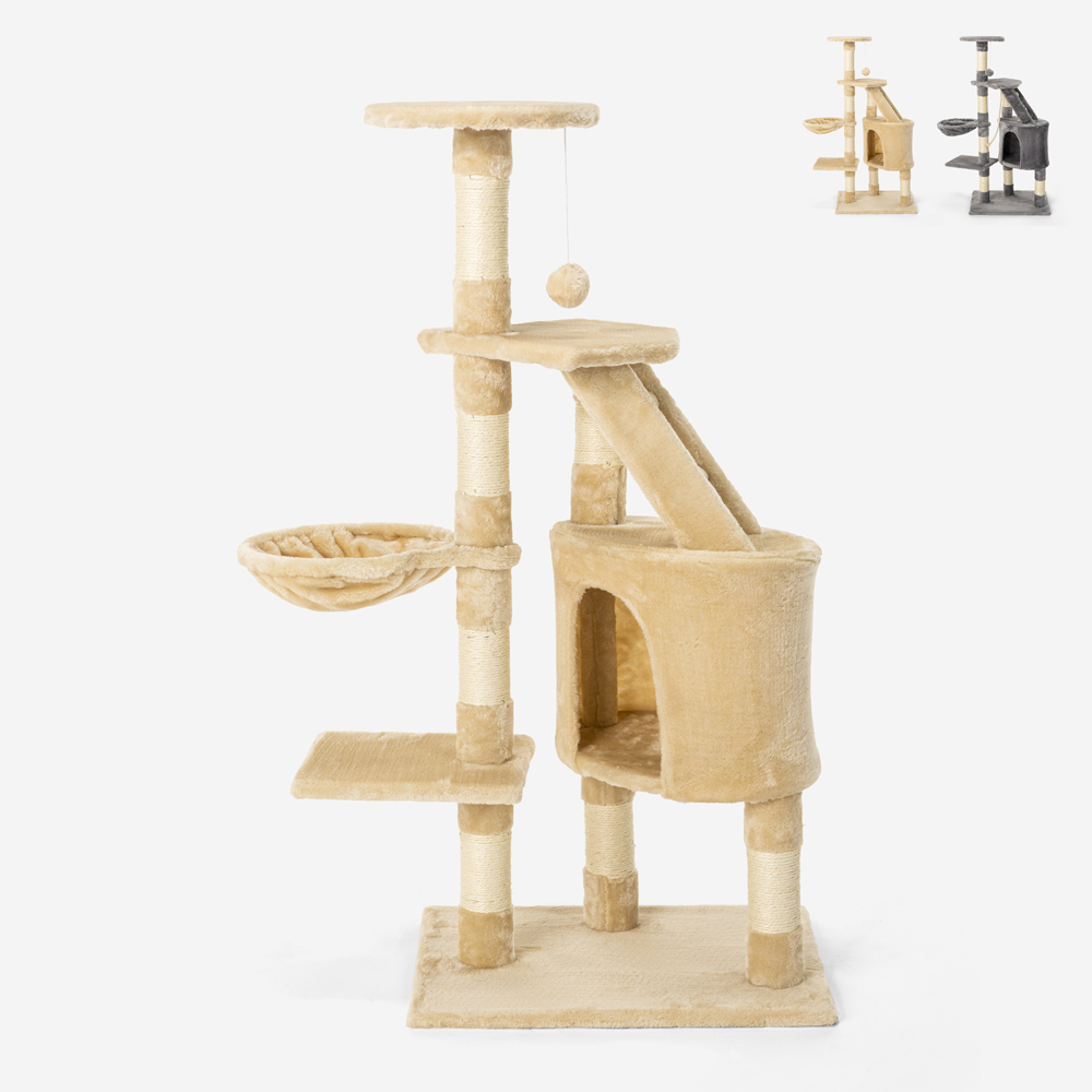 Arbre à chat 4 étages 120 cm colonne de corde de sisal couche et peluche Bengal