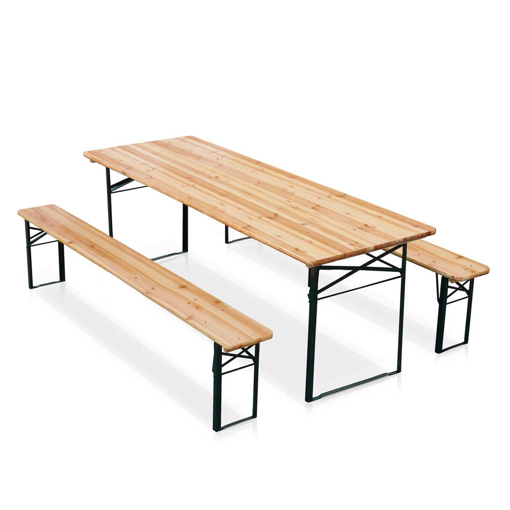 Ensemble table 180x60 et 2 bancs pliant de brasserie en bois pour jardin et fêtes Oktober