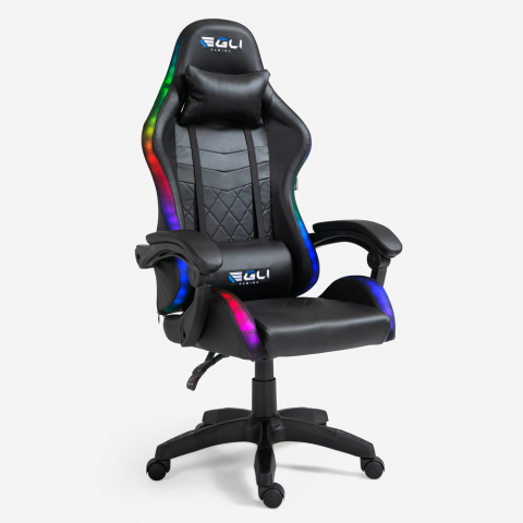 Chaise gaming ergonomique avec coussin lombaire et appui-tête RGB LED The Horde Promotion