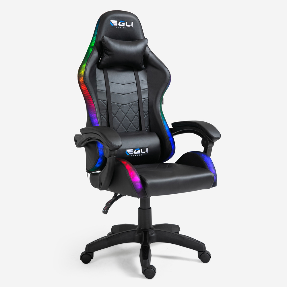 Chaise gaming ergonomique avec coussin lombaire et appui-tête RGB LED The Horde