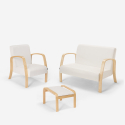 Salon complet Canapé scandinave bois et tissu fauteuil repose-pieds Gyda Modèle