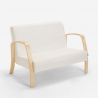 Salon complet Canapé scandinave bois et tissu fauteuil repose-pieds Gyda 