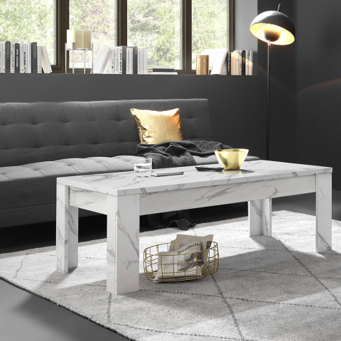 Table basse de salon rectangulaire 122x65 cm marbre blanc Carrara