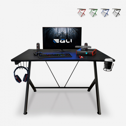 Bureau ergonomique de jeu-vidéo pour PC avec câbles Porte-casque Porte-gobelet 110x70cm TRUST IN GAME