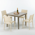 Table carrée beige + 4 chaises colorées Poly rotin synthétique Elegance Promotion