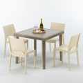 Table carrée beige + 4 chaises colorées Poly rotin synthétique Elegance Promotion