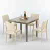 Table carrée beige + 4 chaises colorées Poly rotin synthétique Elegance Promotion
