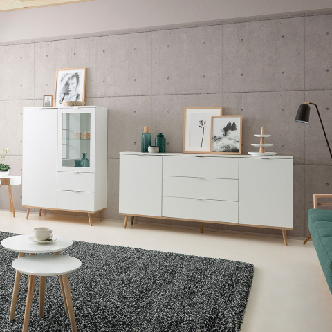 Buffet au design scandinave pour salon avec 2 portes et 3 tiroirs Vide