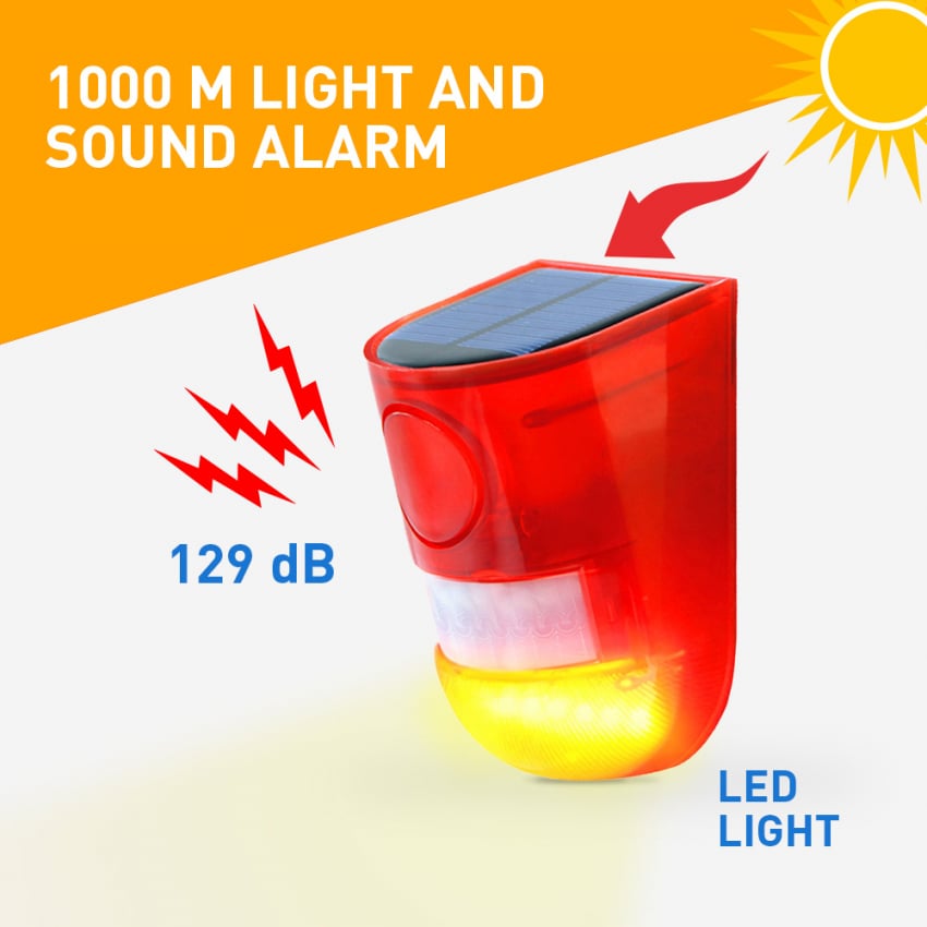 Detector Alarme anti-effraction sirène lumière clignotante LED solaire