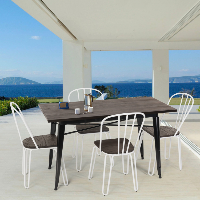 table rectangulaire 120x60 + 4 chaises acier bois design industriel Lix otis Choix