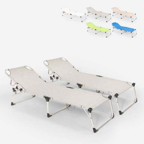 2 bains de soleil de plage transats pliants en aluminium Seychelles Promotion