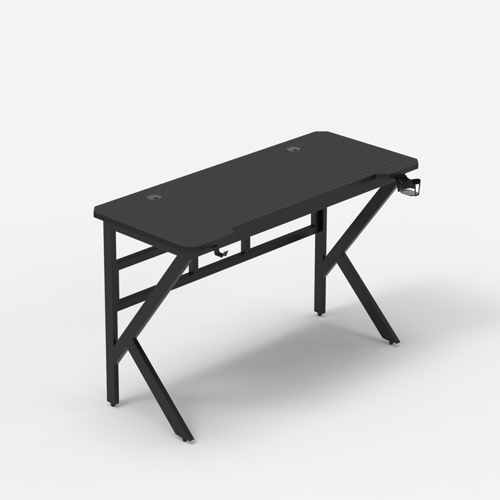 Bureau de jeu ergonomique en carbone 120x60cm avec porte-gobelet