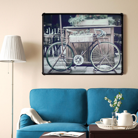 Tableau et toile de vélo vintage cadre métallique tubulaire 80x60cm Bike Promotion