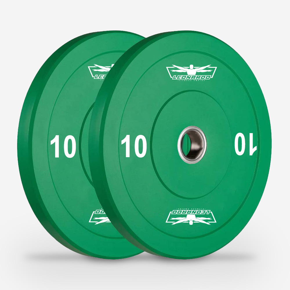 2 disques de musculation en caoutchouc et acier 10 kg Bumper 50 mm Hanzo