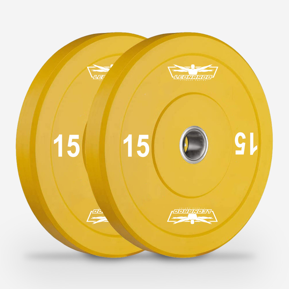 2 disques de musculation en caoutchouc et acier 15kg Bumper de 50mm Hanzo