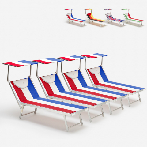 4 transats de plage chaises longues professionnels en aluminium Santorini Europe