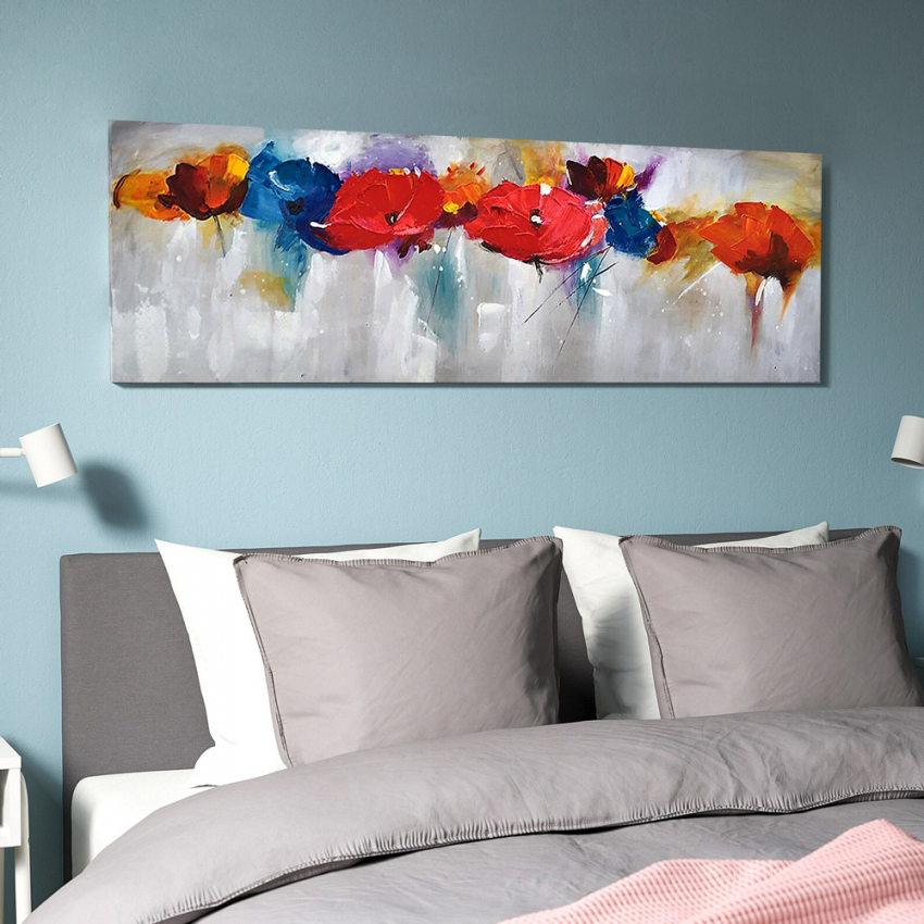 Peinture florale tableau peint à la main sur toile 140x45cm Flower Promotion