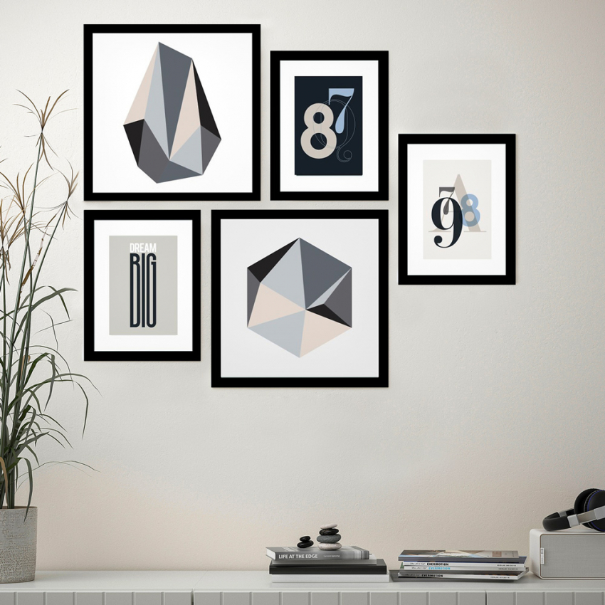 Frame B&W Ensemble de 5 tableaux avec cadre design minimaliste