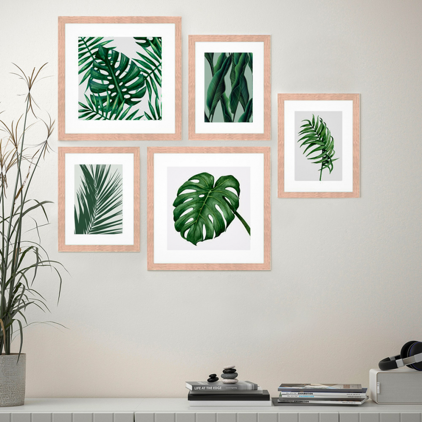 Frame Jungle Ensemble de 5 tableaux avec cadres feuille nature