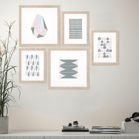 Ensemble de 5 tableaux au style oriental avec cadres Frame Origami