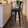 tabouret de bar en bois et métal avec dossier design industriel style steel wood back 