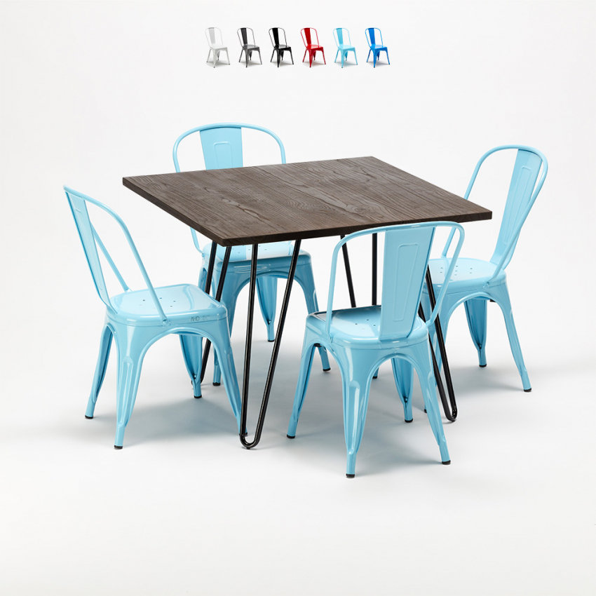 table + 4 chaises métal et bois au style industriel pigalle Remises table + 4 chaises métal et bois au style industriel pigalle Remises