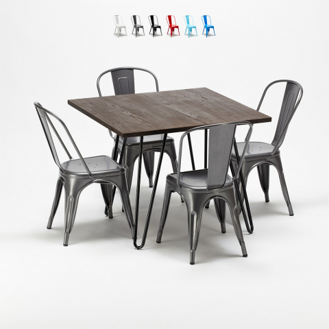 table + 4 chaises métal et bois au style industriel Lix pigalle Promotion