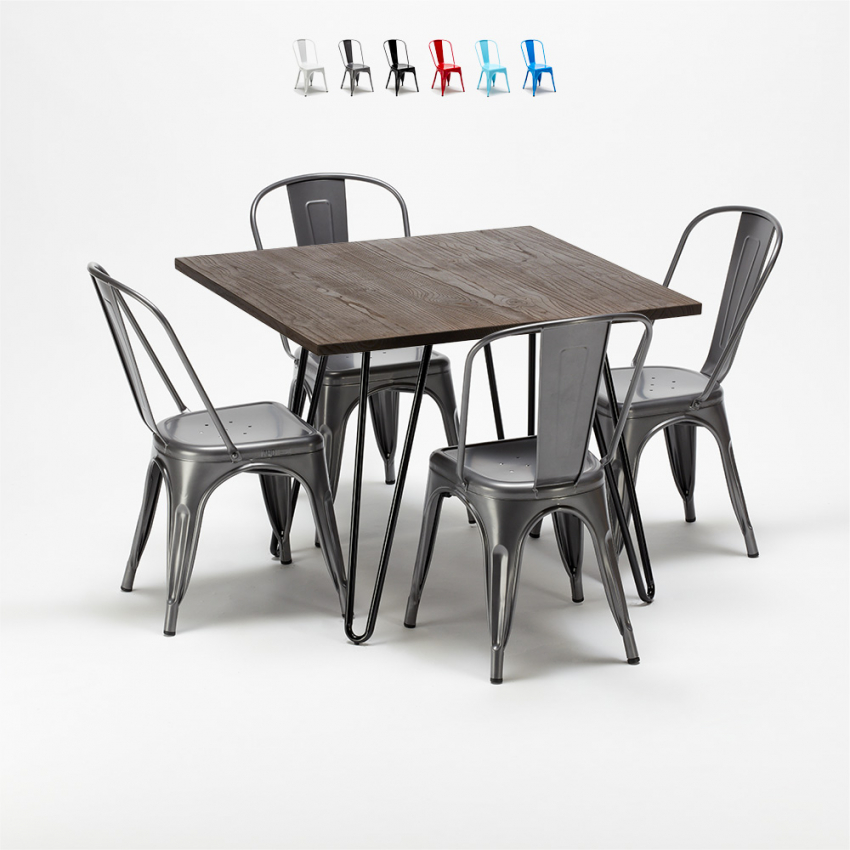 Ensemble table et chaises métal et bois au style industriel Tolix Pigalle