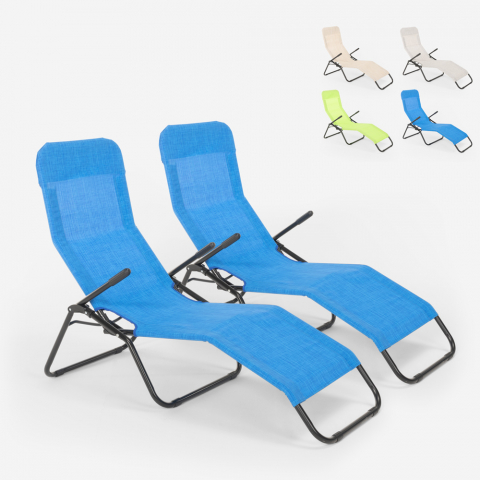 2 transats pliants bain de soleil pour jardin et plage en acier Pasha Promotion