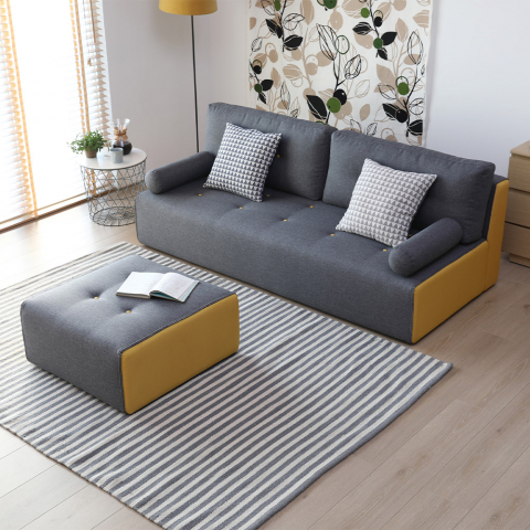 Canapé 2-3 places confortable de style moderne en tissu avec pouf Luda