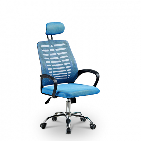 Chaise de bureau ergonomique avec tissu respirant et appui-tête Equilibrium Sky