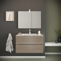 Meuble de salle de bain base suspendue 2 tiroirs miroir lampe LED évier en céramique Kallsjon Oak