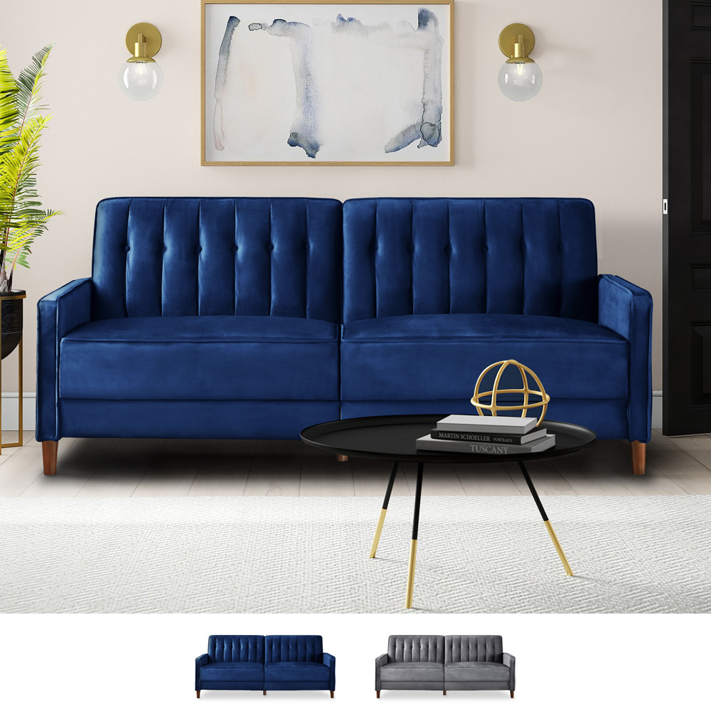 Canapé convertible 2 places clic clac tissu velours design classique Fluffy