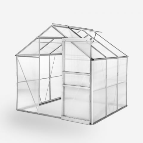Serre de jardin en aluminium et polycarbonate avec porte-fenêtre 183x185x205 cm Vanilla Promotion